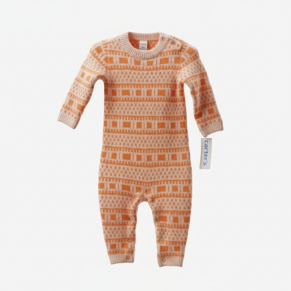 Carter's Peach Geometric Kids One Piece 9 Months NWT Button Closure